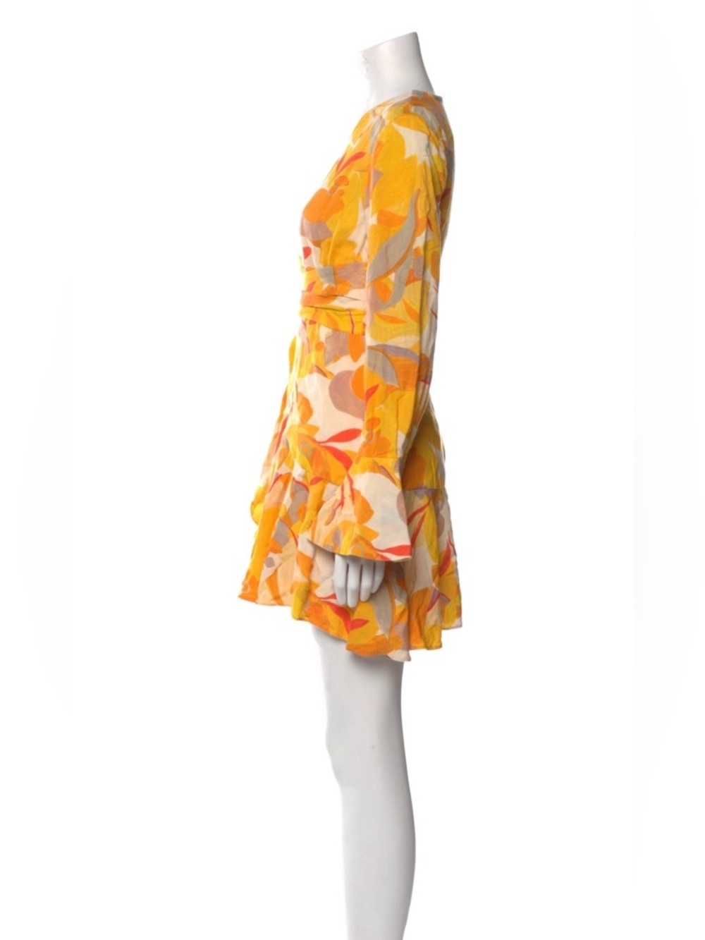 Acler Floral Print Linen Blend Mini Dress XS (2) A-Line Ruffle V Neck - Picture 4 of 10